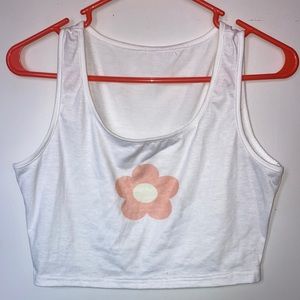 White tank crop top with flower
